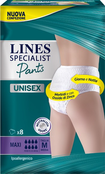 LINES SPECIALIST PANTS MAXI M X 8 PANNOLONE MUTANDINA INDOSSABILE COME NORMALE BIANCHERIA TIPO PULL-ON